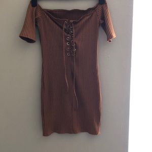 Mini Off-Shoulder Dress - Rust
